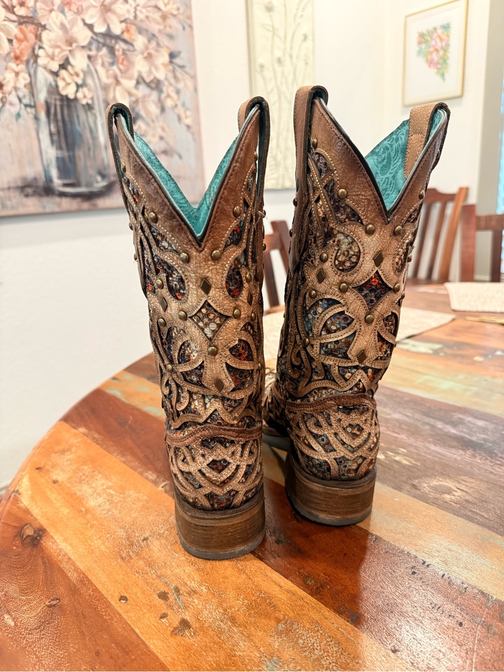 Corral C3405 Inlay Bone Square Toe Cowboy Boots Size 5.5 - Picture 2 of 11